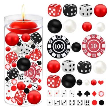 Imagem de FEICUIBEXI 414 peças de enchimento de vaso com tema de cassino para centros de mesa incluem minicartas de baralho de pérolas de fichas de dados, decorações de mesa para festa noturna de jogo em Las