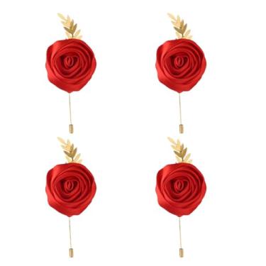 Imagem de Terno masculino rosa de seda sintética, flor artificial e broche de folhas douradas, alfinete de lapela para noivo padrinho, casamento, baile, baile, festa, 12-Pack, Poliéster, Sem Pedra Preciosa