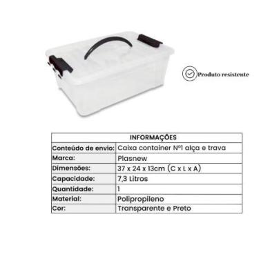 Imagem de Container organizador com tampa e trava lateral de 7,3 l plasnew