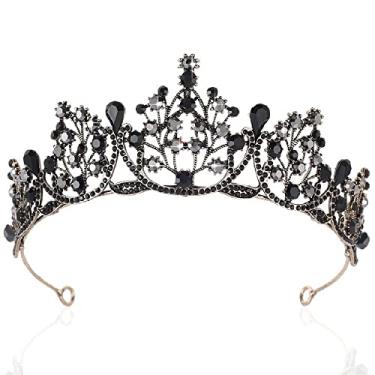 Imagem de Kamirola Tiaras de coroa de princesa de cristal para mulheres e meninas, faixas de cabeça de cristal para fantasia de Halloween e festa de aniversário (ouro + preto)