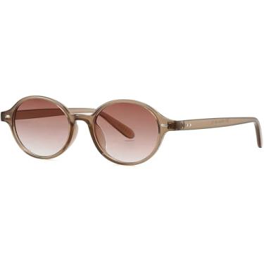 Imagem de AIEYEZO Óculos de sol redondos retrô para mulheres, óculos de sol com armação circular, vintage, moderno, redondo, óculos de sol, Marrom claro/marrom claro, MM