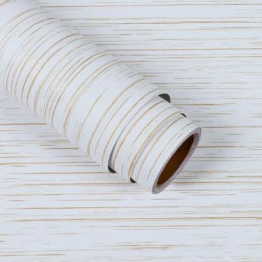 Imagem de VaryStyle Papel de parede branco e dourado de 39,9 cm x 998,2 cm, papel de parede texturizado de pano de grama branco