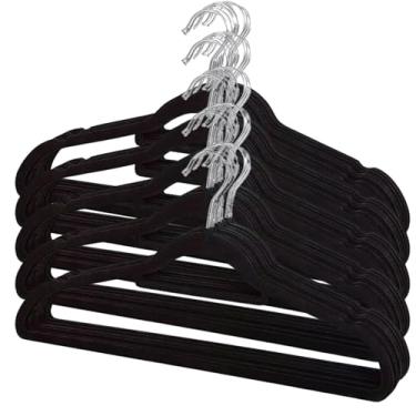 Imagem de Kit 50 Cabides de Veludo Slim Adulto Antideslizante Ultrafino com Gancho Giratório Cromado Premium para Roupas Camisas Calças Saias Vestidos