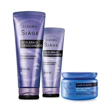 Imagem de Eudora kit Siàge: Shampoo Acelera o Crescimento 250ml + Máscara Hair-Plastia 250g + Condicionador Acelera o Crescimento 200ml