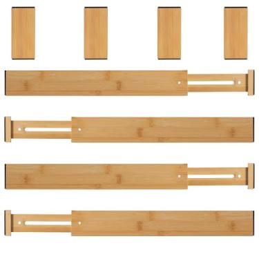 Imagem de Basicwise Organizador de gaveta expansível e ajustável com 4 divisórias e 4 inserções, solução de armazenamento para cômoda de escritório em casa, mesa, cozinha, quarto, armário separador para meias