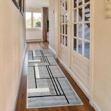 Imagem de 1 Tapete Porta Passadeira Corredor Luxo 57x180 Js Re Nap Vr (M52Nap Grafite Cinza Bege Marrom - Ren Nap)