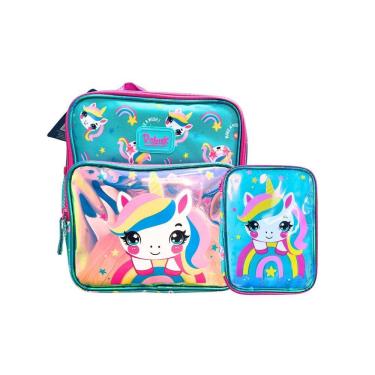 Imagem de Kit Escolar Lancheira + Estojo Box Rabisk Unicornio - Verde