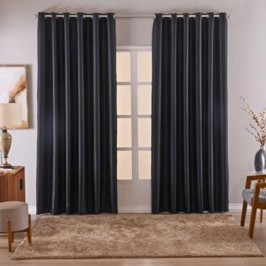 Imagem de Cortina Blackout/Blecaute Em Tecido Corta Luz Para Sala, Quarto e Escritorio 2,80M x 1,80M | (2,80M X 1,80M) Com Ilhós Cromado (Preto)