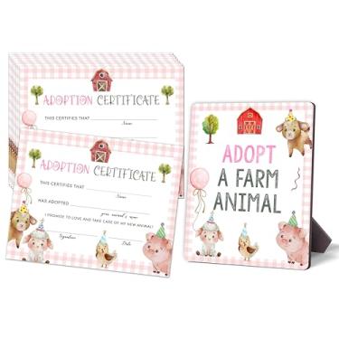 Imagem de Certificados de adoção de animais de estimação, adote um certificado de animal de estimação para crianças, cartão de decoração de adoção com tema de fazenda, suprimentos de lembrancinhas de festa de