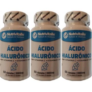 Imagem de Ácido Hialurônico + MSM + Vitamina C + Vitamina E + Zinco Nutrivitalle 60 Cápsulas Kit 3 Unidades