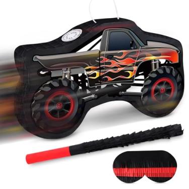 Imagem de Hooqict Monster Truck Piñata Carro Aniversário Com Venda E Bastão De Morcego Para Festa Infantil Meninos Suprimentos Corrida Construção Decorações Temáticas