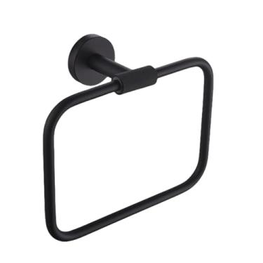 Imagem de Anel de toalha de parede de aço inoxidável preto fosco com gancho único, suporte para papel higiênico, saboneteira para banheira, conjunto de acessórios para banheiro (anel de toalha B)