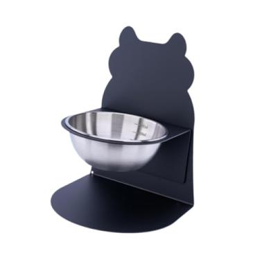 Imagem de IEUDNS Tigela Elevada para Comida E água para Gatos, Recipiente Removível para Lanches E Bebedouros, Bebedouro Antiderrapante com Suporte, Tigelas Elevadas C, Tigela de Prata Preta