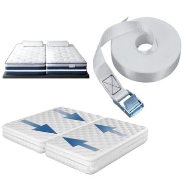 Imagem de NICENEEDED Conector de cama de solteiro de 393 polegadas de comprimento, alça de conexão de colchão de 2,5 cm de largura com fivela de metal, conector King dividido branco para quarto de família e