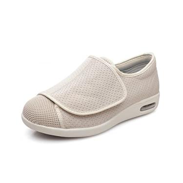 Imagem de Sapatos Femininos Para Diabéticos, Com Alça De Fechamento Ajustável, Tênis Leves E Largos E Ajustáveis Para Edema Para Pés Inchados(Beige,48 EU)