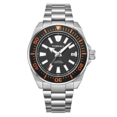 Imagem de TOPHILL Relógio de mergulho automático de 43,5 mm para homens, 300 m, movimento NH35, calendário luminoso, safira TD008G, Aço laranja