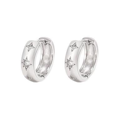 Imagem de Brincos de argola delicados com estrela CZ para mulheres e homens, banhado a ouro 14 quilates, banhado a prata, chique, cristal, zircônia cúbica, cartilagem explosiva estelar, pequenos aros de apertar