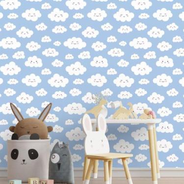 Imagem de Papel De Parede Adesivo Nuvem Sorrindo Feliz Fofa 3.5m - DELIQUADROS
