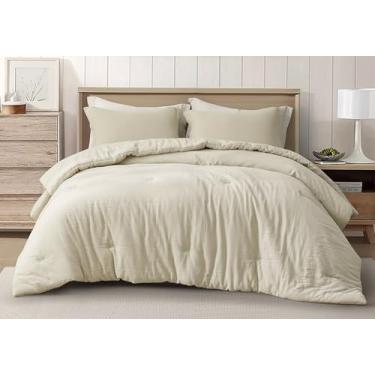 Imagem de Chezmoi Collection Breeze Conjunto de edredom solteiro GG de musselina 100% algodão, cor natural, macio, lavado, de algodão, leve, respirável, reversível, 240 g/m², roupa de cama de verão