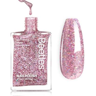 Imagem de Esmalte de unhas Beetles Glitter, 15 ml rosa claro brilhante iridescente arco-íris brilhante esmalte para unhas, diamante brilhante de secagem rápida e brilho de laca de longa duração para resultados