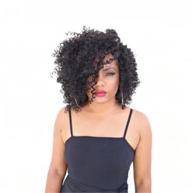 Imagem de Peruca Feminina Lace Wig 45 cm Cacheada Afro Fibra Organica Cheia Regulavel Perucas Femininas Cabelo(Castanho Escuro cor 2)