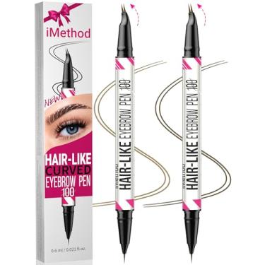 Imagem de iMethod Caneta de sobrancelha curvada – lápis de sobrancelha, 2 unidades de lápis de sobrancelha de ponta dupla com ponta curva e ponta de pincel precisa para sobrancelhas naturais semelhantes a