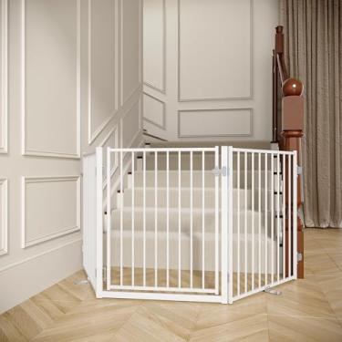 Imagem de No Pawblems Portão livre para cães com porta, cerca dobrável para cães de 76 cm de altura para ambientes internos e externos, portão extra largo para filhotes de até 198 cm para escadas, corredores