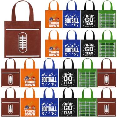 Imagem de Affrolling 25 peças de sacos de lembrancinha de festa de futebol, reutilizáveis, não tecidos, sacos de presente com alças para decoração de festa de aniversário com tema esportivo, suprimentos de