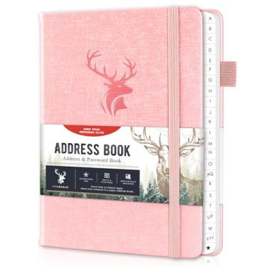 Imagem de Livro de endereços com abas alfabéticas, capa dura pequena senha, livro de contatos de telefone impressão grande para números de telefone, logins de sites na Internet, livros de endereços para idosos