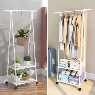 Imagem de Arara Organizadora Cabideiro de Roupas Com Prateleiras e Rodinhas 360°, Closet Organizador Portátil Multifuncional (Branco)