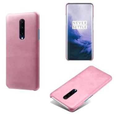 Imagem de Capa para Oneplus 7 PRO,Proteção contra quedas,Casca de volta de cor sólida simples,Design de couro de imitação de plástico-Pink