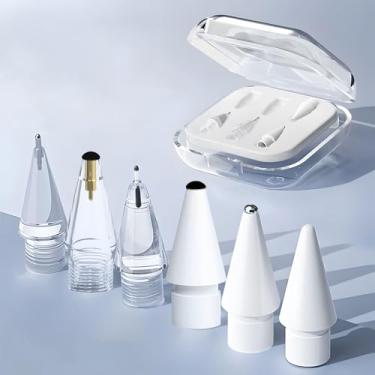 Imagem de Dicas de substituição para Apple Pencil Pro/2ª geração/1ª geração/USB C, pontas de caneta Apple Pencil Flocagem atualizadas com capa, pacote com 6, pontas de caneta para iPad silenciosas e precisas