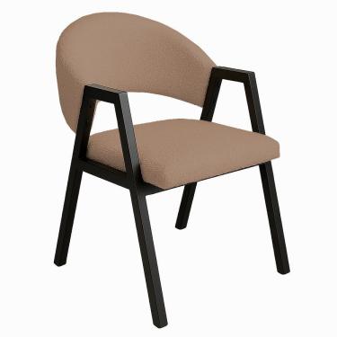Imagem de Cadeira De Jantar Antonella Boucle Estilo Poltrona Com Pés Preto - 7 Decor Cappuccino