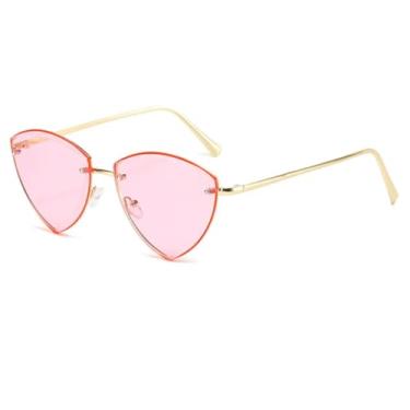 Imagem de HCHES Óculos de sol vintage sem aro, feminino, masculino, luxuoso, sem armação, UV400, feminino (dourado-rosa)