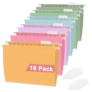 Imagem de Surcotto Pastas de arquivo de plástico pastel, tamanho carta, pacote com 18 pastas suspensas reforçadas, pastas de arquivo padrão para arquivo, pastas suspensas de plástico, abas de corte 1/5
