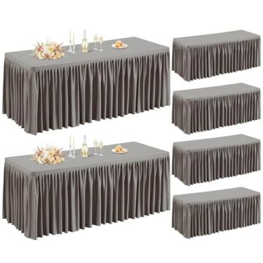 Imagem de Pacote com 6 roupas de mesa marrom claro para mesas retangulares de 2,3 m, toalha de mesa retangular de poliéster premium, resistente a amassados, lavável para casamentos, festas, jantares, banquetes