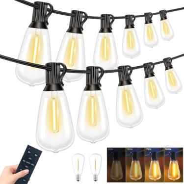 Imagem de btfarm Cordão de luzes LED para ambientes externos, à prova d'água, com controle remoto, luzes de pátio com 32 + 2 lâmpadas Edison, luz para pendurar no exterior com temporizador para quintal, festa
