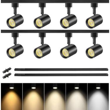 Imagem de VANoopee Kit de iluminação de pista LED de 8 luzes de 5 cores com trilho de iluminação tipo H de 2,5 m, cabeças de luz de trilho de LED reguláveis modernas, luminárias de pista de cozinha, refletor de