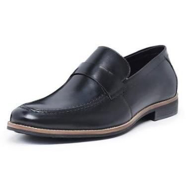 Imagem de Sapato Social Loafer Masculino Luc em Couro Preto Com Vira-Masculino