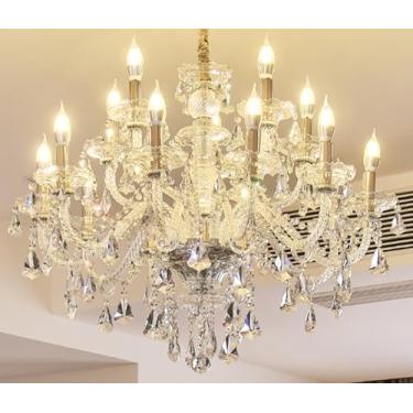 Imagem de ARRKOYAA Lustre de cristal transparente de 15 luzes, lustres para sala de jantar, quarto, sala de estar, lustre de cristal K9, lâmpada pendente de vela, 81 x 83 cm. (Cor: transparente) com 15 peças de