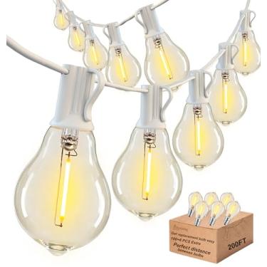 Imagem de DAMAING Cordão de luzes externas à prova d'água de 200 pés (2 x 100 pés), luzes de pátio com 105 lâmpadas LED reguláveis de plástico, iluminação externa conectável para quintal, jardim e casamento ao