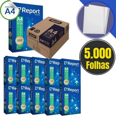 Imagem de Caixa de Papel Sulfite A4 com 5.000 Folhas Report Premium 75g/m² Branco (KIT 10 Resmas de 500 Folhas)