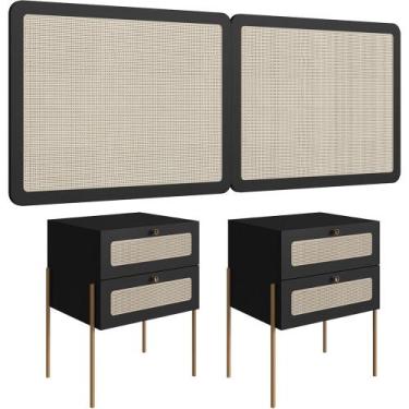 Imagem de Cabeceira Queen 160cm e 2 Mesas Laterais 2 Gavetas Industrial Indy A03