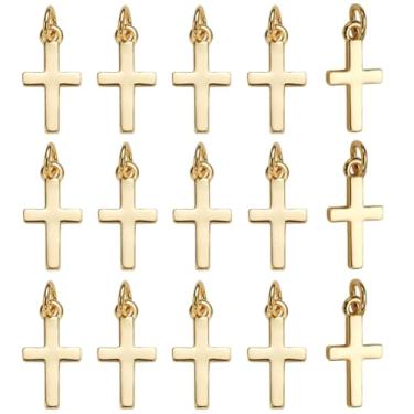 Imagem de CREATCABIN 1 caixa com 16 pingentes de crucifixo de latão banhado a ouro 18 quilates de metal a granel vintage de Páscoa com anel de salto para fazer joias, brincos, colar, acessórios de artesanato