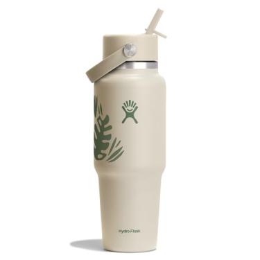 Imagem de Hydro Flask Garrafa de água de viagem - aço inoxidável isolado - tampa larga com palha, não derrama, à prova de vazamento em coco Botanical Bliss de 940 ml