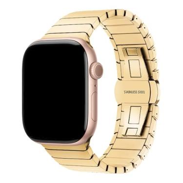 Imagem de Pulseira Aço Inoxidável Elos Fecho Borboleta Dourado 42mm, Compatível com Apple Watch