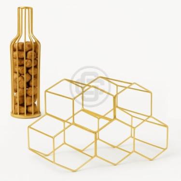 Imagem de Adega Vinho + Porta Rolha Aramado Empilhável A Solução Perfeita Para Guardar Seus Vinhos com Charme (KIT - DOURADO)