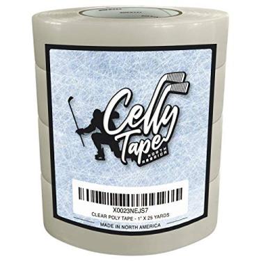 Imagem de Pacote com 4 fitas esportivas de poliéster transparente para hóquei, adesivo forte e transparente para caneleiras, proteções e meias de hóquei no gelo. Fita profissional fácil de rasgar feita nos EUA