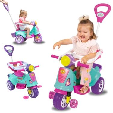 Imagem de Triciclo Infantil de Passeio Com Pedal e Empurrador haste Motoca Avespa Pink Maral Menina