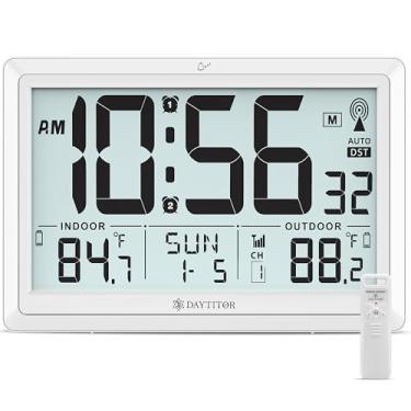 Imagem de DAYTITOR Relógio atômico com temperatura interna/externa, relógio digital automático operado por bateria, relógios de parede grande de 26,7 cm ou relógios de mesa para quarto, cozinha, sala de estar
